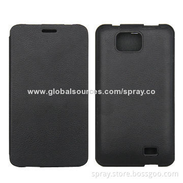 Black PU leather folio cell phone cover with PC holder inside